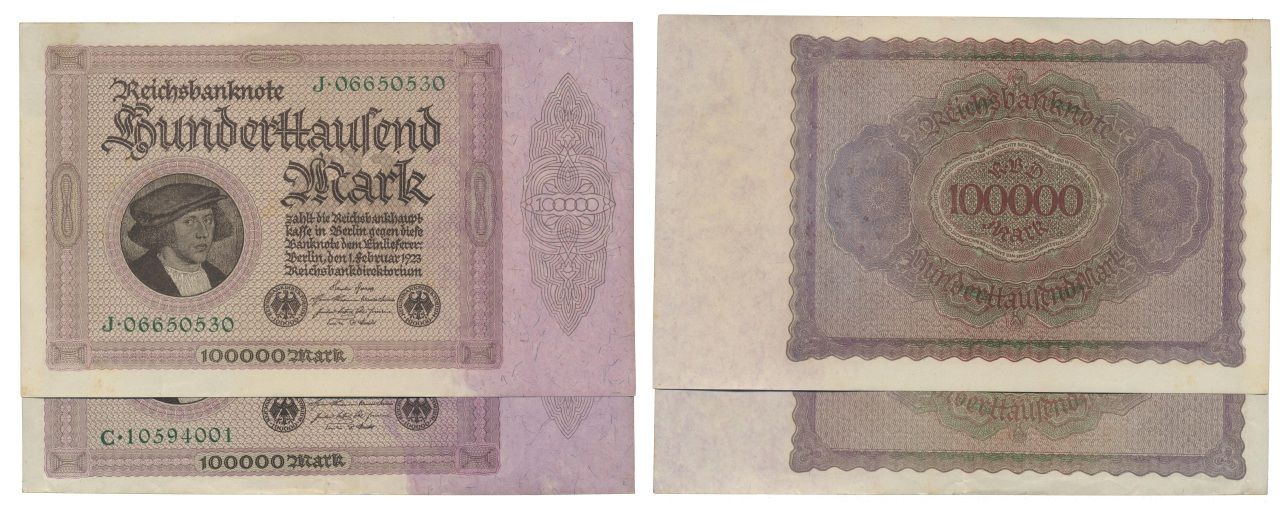 Paper Money - Germany 2 expl.100.000 Mark 1923 Monnaie de papier - Allemagne 2 e&hellip;