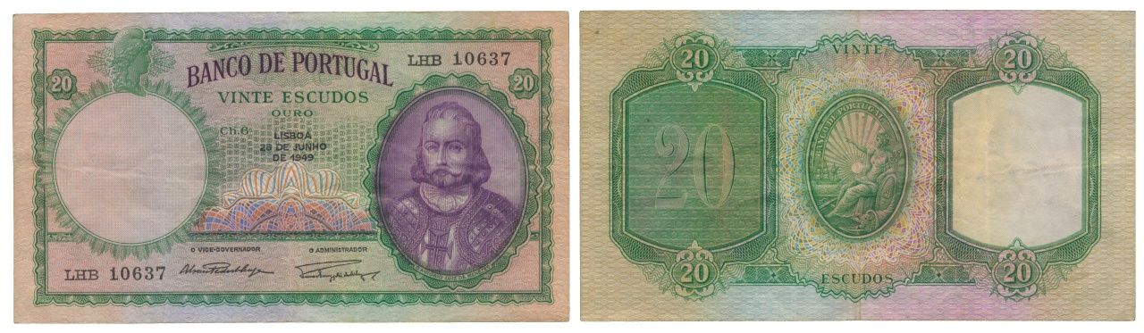 Paper Money - Portugal 20$00 ch. 6 1949 Monnaie de papier - Portugal 20$00 ch. 6&hellip;