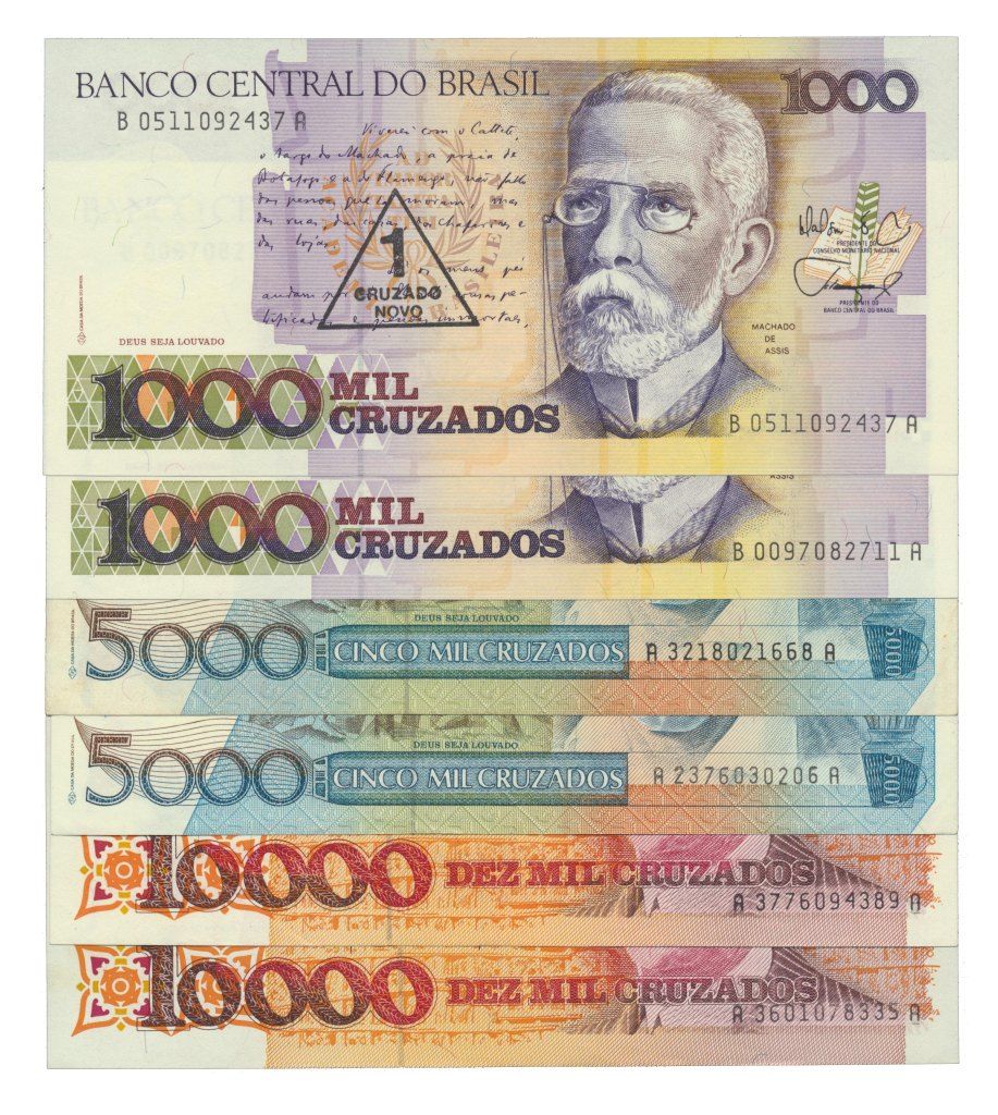 Paper Money - Brasil 1/1000, 5/5000, 10/10.000 Cruzados Novos/Cruzados ND(1989-9&hellip;