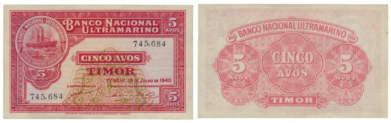Paper Money - Timor 5 Avos 1940 Monnaie de papier - Timor 5 Avos 1940 PAPEL. 5 A&hellip;