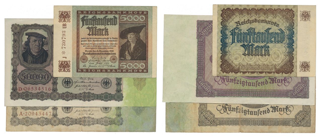 Paper Money - Germany 3 expl. 5000, 50.000 Mark 1922 Monnaie de papier - Allemag&hellip;