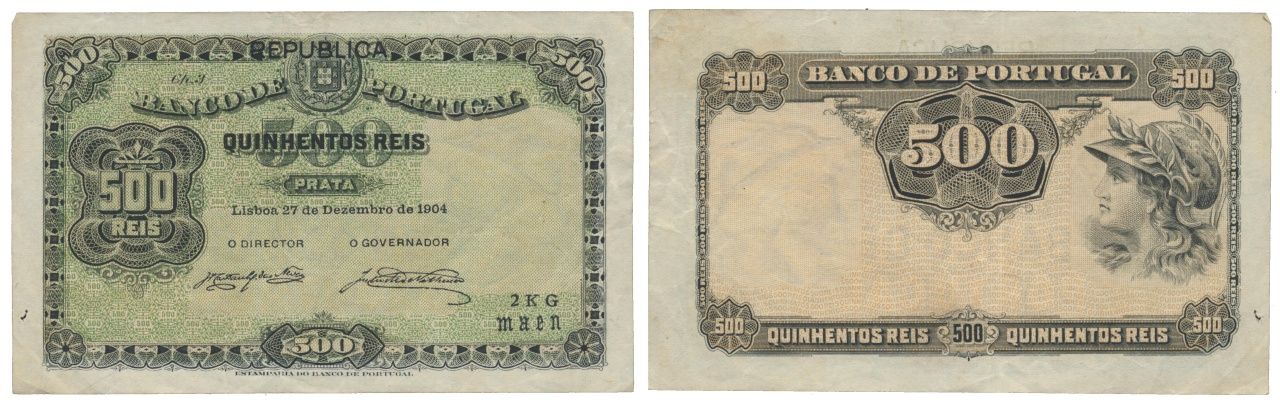 Paper Money - Portugal 500 Réis ch.3 1904 Papier monnaie - Portugal 500 Réis ch.&hellip;
