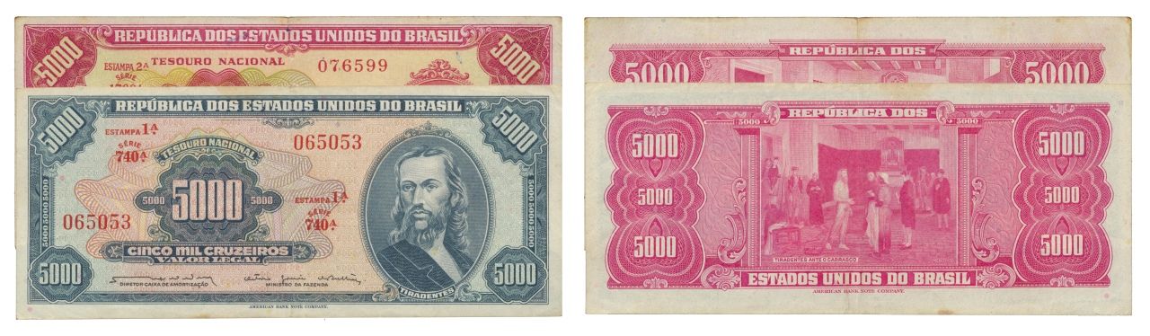 Paper Money - Brasil 2 expl. 5000 Cruzeiros ND (1963-65) Papier-monnaie - Brasil&hellip;