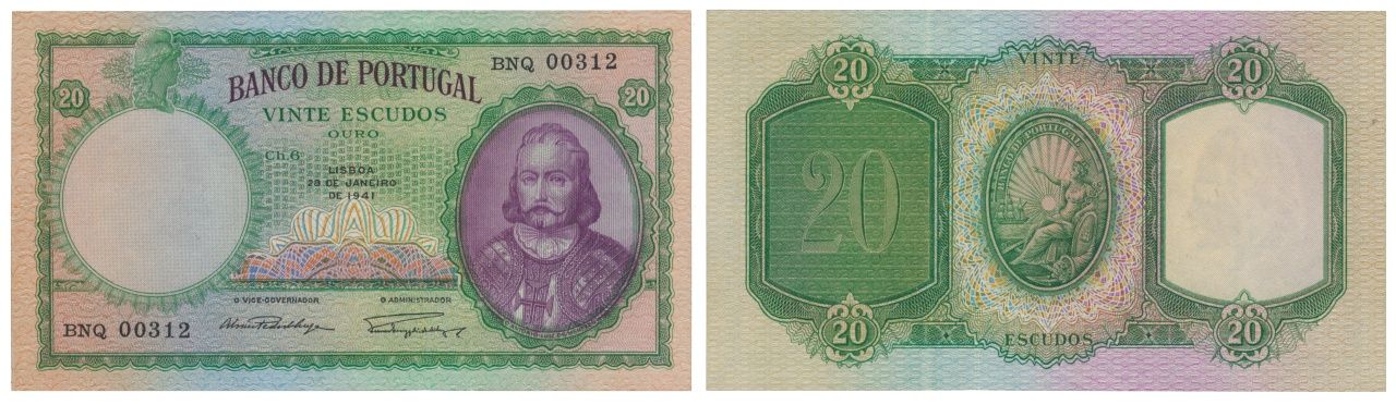 Paper Money - Portugal 20$00 ch. 6 1941 Monnaie de papier - Portugal 20$00 ch. 6&hellip;