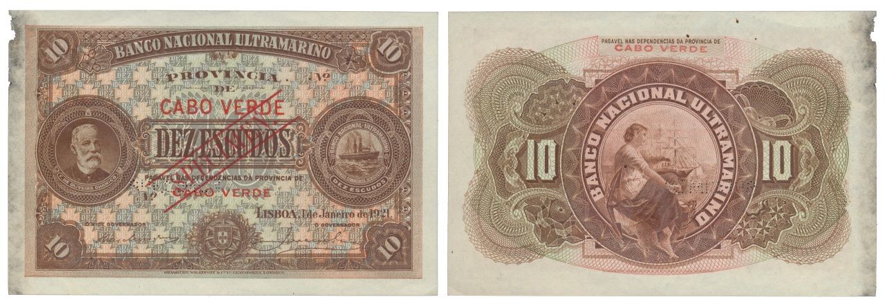 Paper Money - Cape Verde 10$00 1921, SPECIMEN Papier monnaie - Cap Vert 10$00 19&hellip;