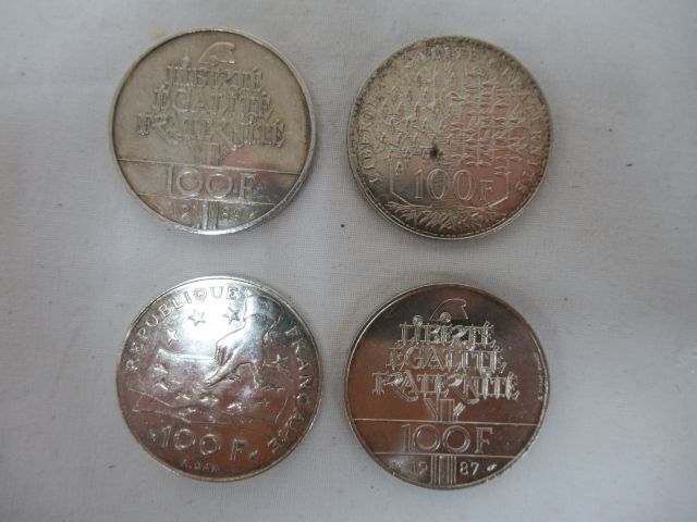 Null 4 pièces 100 Francs argent: Panthéon 1983, Les droits de l'homme 1989, Desc&hellip;