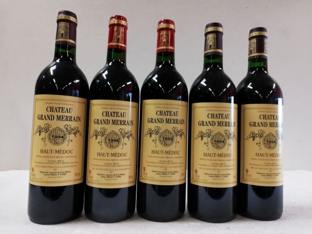 Null 5 bouteilles de Château Grand Merrain (3 de 1994, 1 de 1995, 1 de 1996) Hau&hellip;