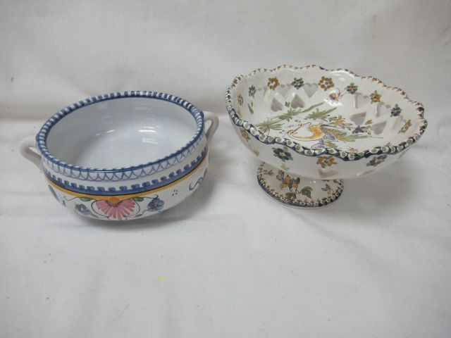 Null Earthenware lot, including a Moustiers bowl and a Rouen pocket-cup. 15 cm