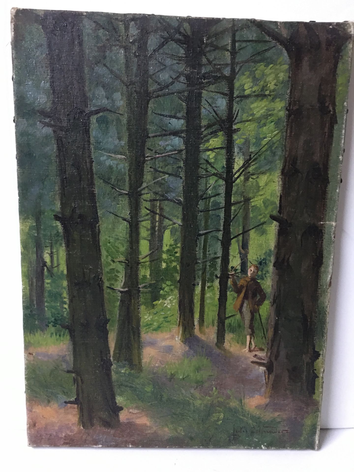 Null Jules Schneider (XIX.) HST zeigt einen jungen Mann im Unterholz 24x34 cm. N&hellip;