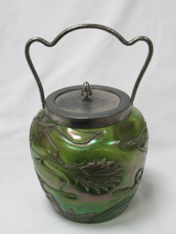 Null Glass and silver plated metal biscuit jar. Art nouveau model. (wear). 15 cm