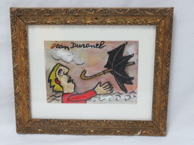 Null Jean DURANEL "The Storm" Oil on paper. SHG. Framed under glass. 21 x 25 cm