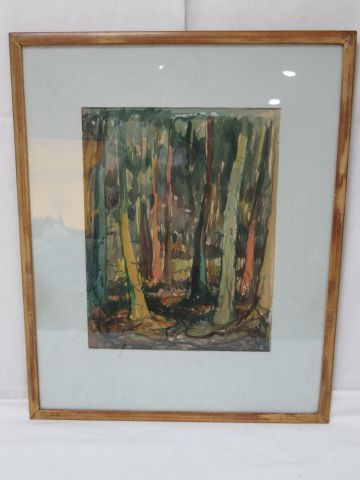 Null Modern school "Sous-bois" Watercolor. Bears a signature and a dedication. D&hellip;