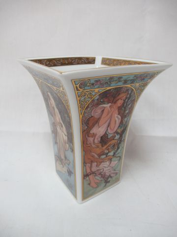 Null GOEBEL Porcelain vase with lithographed decoration after Mucha "Season 1897&hellip;