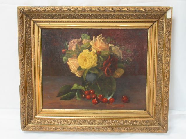 Null Early 20th century French school "Still life with grapes" Oil on canvas. 32&hellip;