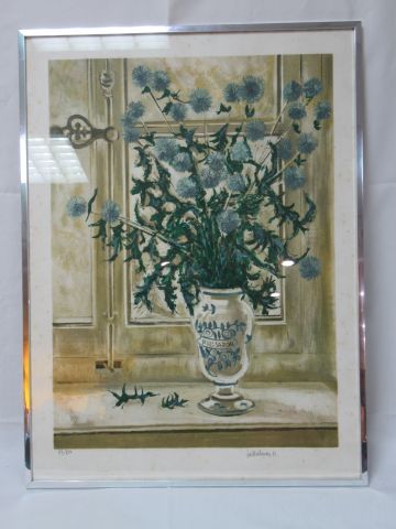 Null TAILLE HEMONT《花束》彩色石版画。用铅笔签名并编号。玻璃框架，75 x 57 cm