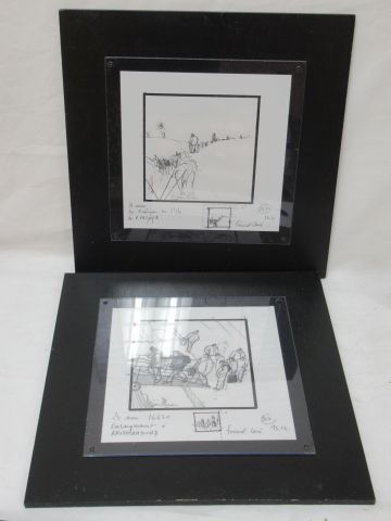 Null Anne-Marie GUILLEMAN "Journey in Norway" Pair of pencil drawings. Framed un&hellip;