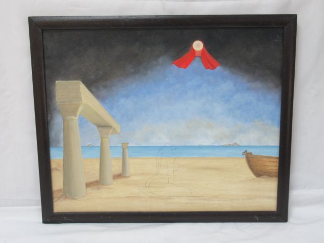 Null Scuola moderna "Paesaggio surrealista" Olio su cartone. 39 x 48 cm