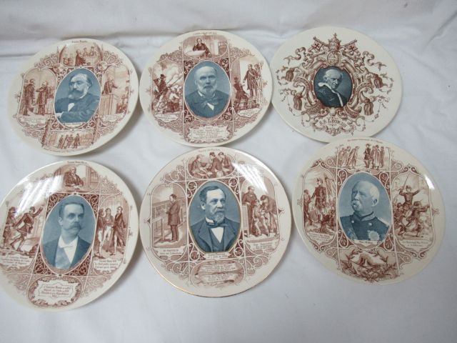 Null SARREGUEMINES Set of 6 earthenware plates, with cameo decoration showing pe&hellip;