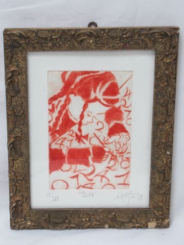Null Catherine HEMON "My little girl Lucie" Lithograph. Signed and dated in penc&hellip;