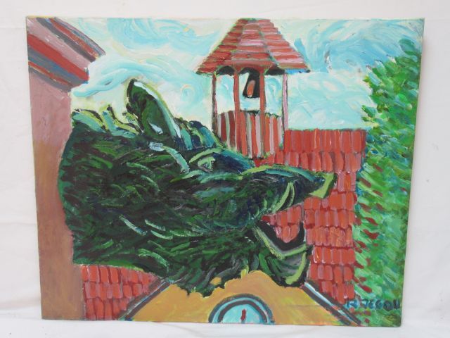 Null R JEGOU "Head of boar" Oil on canvas. SBD. Titled, countersigned and dated &hellip;