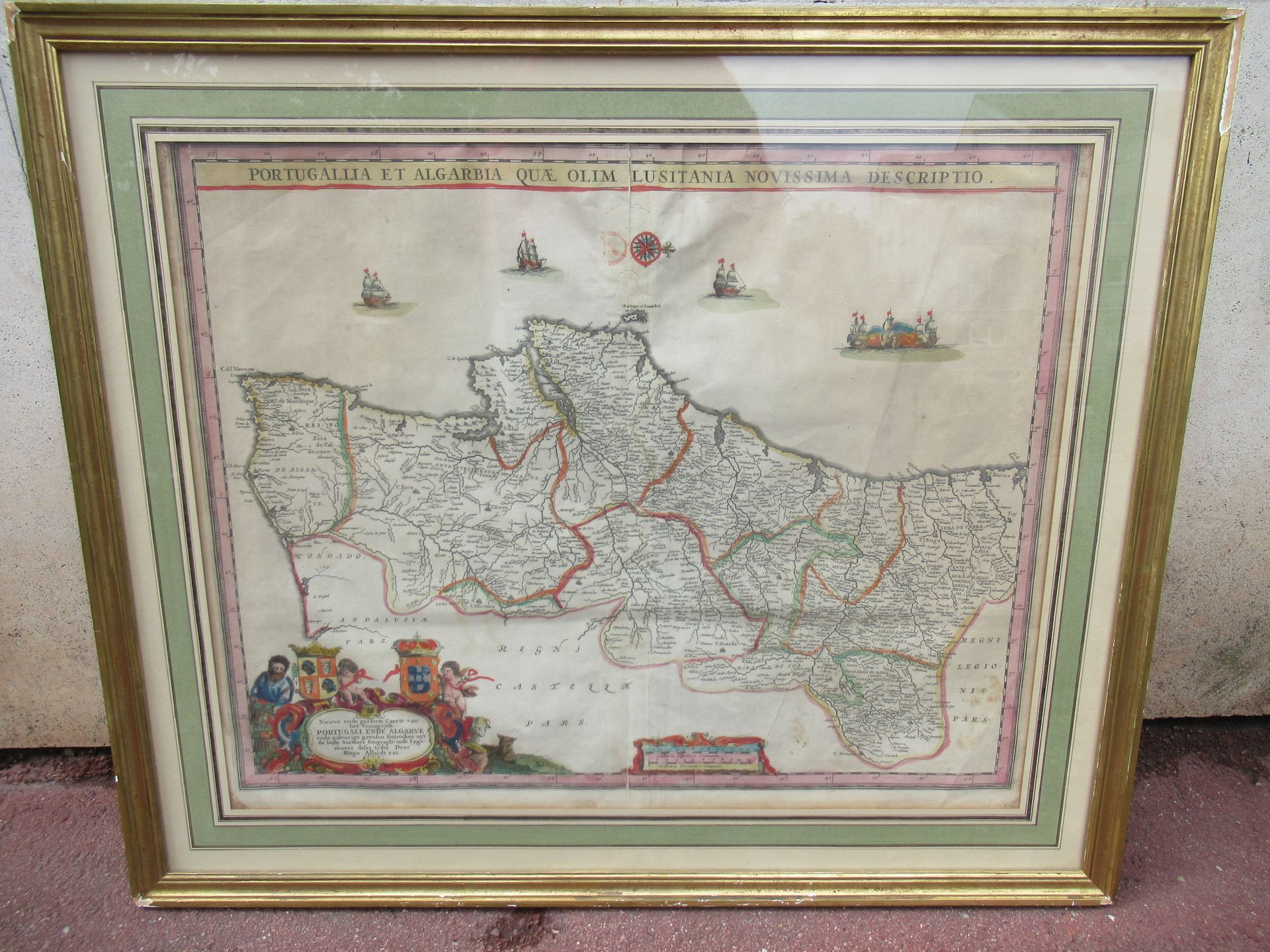 Null 
彩色雕刻，显示葡萄牙的地图。19世纪。(有皱纹，折叠)。玻璃框架，镀金木框。61 x 73厘米（意外）。
