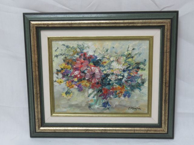 Null F.MORPIN, "Nature morte au bouquet", oil on canvas signed lower right, 19 x&hellip;