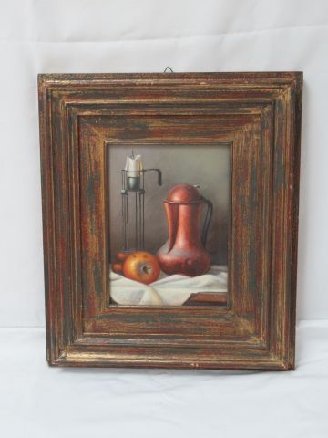 Null Savian TIZZIANO "Still life with a copper pitcher" Oil on isorel. 18 x 24 c&hellip;