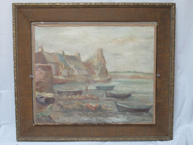 Null De PENNINGHEN (?) "Breton landscape" 布面油画，右下方有签名。尺寸为50 x 63厘米。有框。