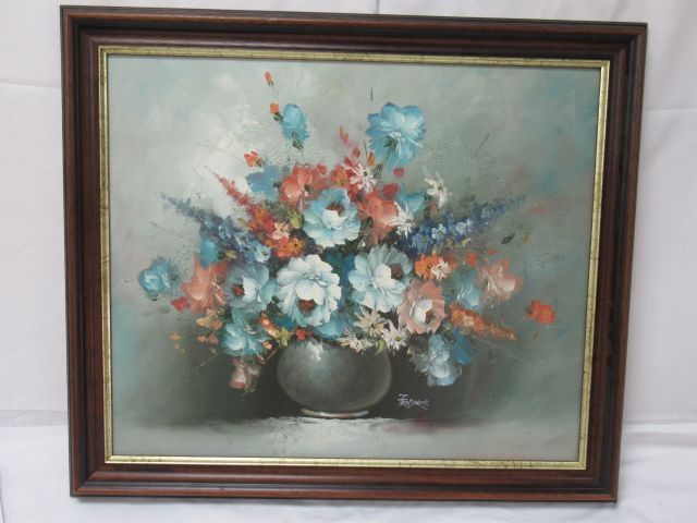Null FREDERICK "Still life with bouquet" HST, SBD. 50 x 60 cm Natural wood frame&hellip;