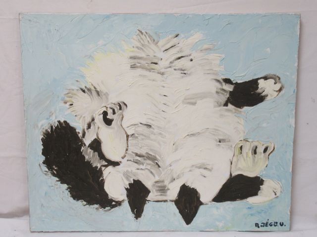 Null R JEGOU "Animal" Oil on canvas. SBD. 50 x 61 cm