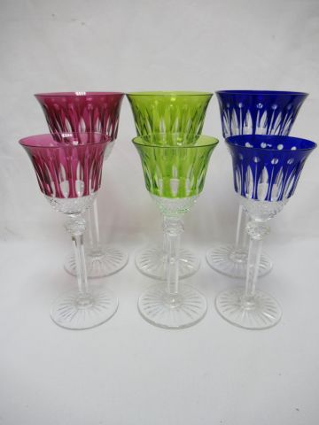 Null 圣路易斯，汤米模式，一套3个水杯（20 x 9厘米）和3个港口杯（16x7厘米）的彩色水晶。