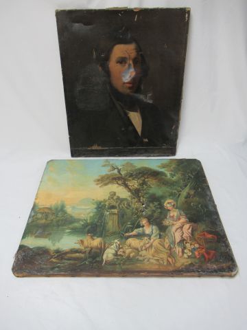Null FRENCH SCHOOL OF THE XIXth lot of two oil on canvas very damaged (holes, mi&hellip;