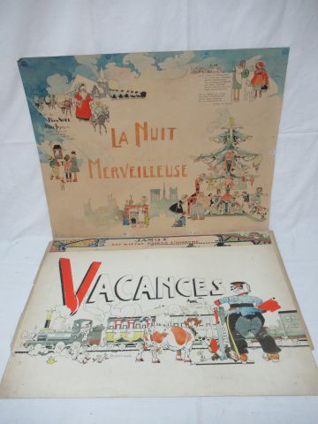 Null Félix Jobbé Duval (1879-1961) Lot de 3 dessins aquarellés, projets de publi&hellip;