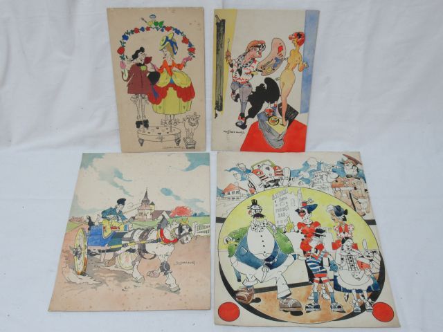 Null Félix Jobbé Duval (1879-1961) Lot de 4 dessins aquarellés. 2 signés, un dat&hellip;