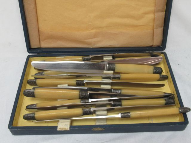 Null Set of 12 table knives, bakelite handles. In their case.