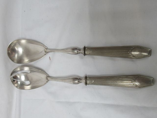 Null Silver plated salad servers. Art deco model.