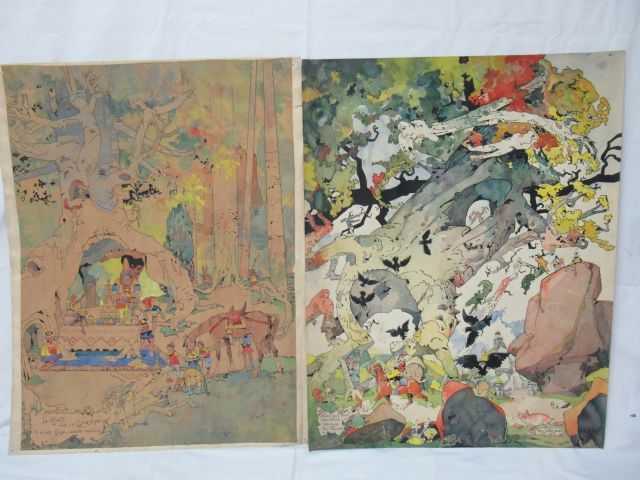 Null Félix Jobbé Duval (1879-1961) Lot of 2 watercolor drawings. One signed and &hellip;