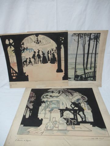 Null Félix Jobbé Duval (1879-1961) Lot de 3 dessins aquarellés. Dont "Don Quicho&hellip;