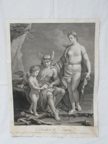Null 在ROMANELLE "L'Education de l'Amour "黑雕版画之后。50 x 38 cm (有些破损和污渍)