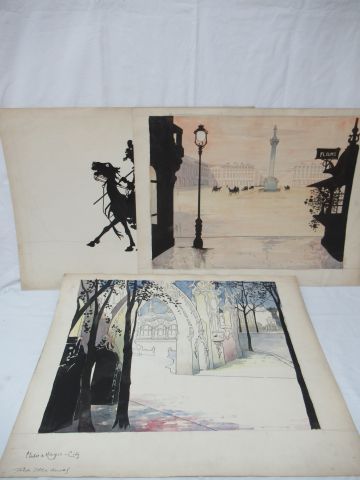 Null Félix Jobbé Duval (1879-1961)，共3幅画。其中一幅有标题和签名。在床单上。47 x 61厘米（撕裂）。