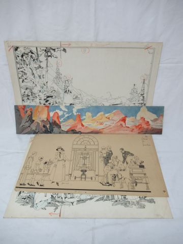 Null Félix Jobbé Duval (1879-1961) Lot of 3 drawings and a watercolor. Of which &hellip;