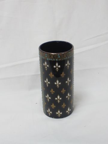 Null GIEN 小陶器卷轴花瓶，装饰有百合花，14厘米（颈部有小缺口