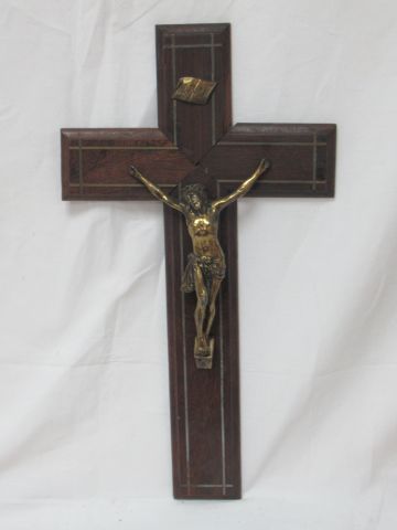 Null Hölzernes Kruzifix mit vergoldetem Christus, 40 x 21 cm.