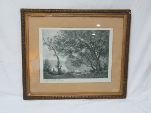 Null After COROT "Souvenir de Mortefontaine" Lithograph in black. Signed in the &hellip;