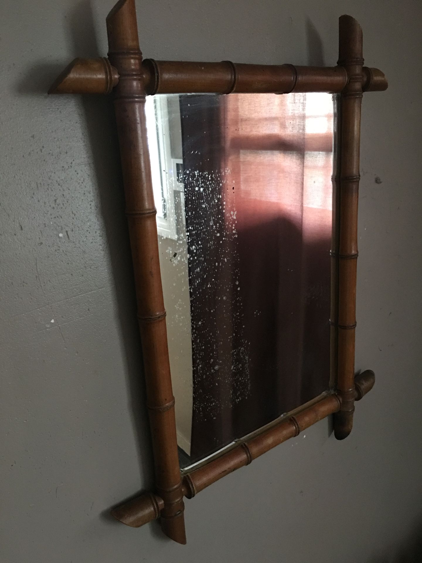 Null Alter Bambusspiegel (Lochfraß auf dem Glas) 31x46cm und Rahmen 50x65 cm