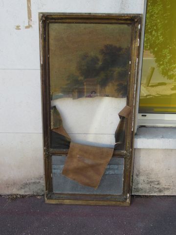 Null Trumeau a specchio in legno dorato con una riproduzione su tela (strappata)&hellip;