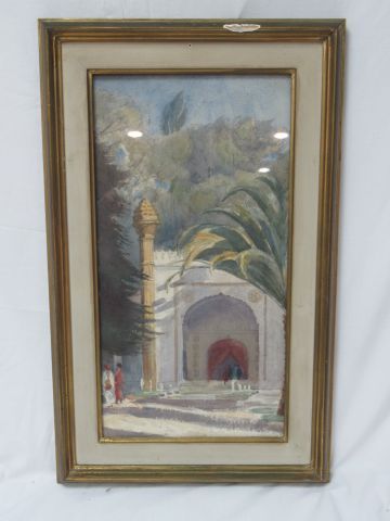 Null Ecole orientaliste du Xxe siècle "Entrée de mosquée" Aquarelle. 43 x 24 cm &hellip;