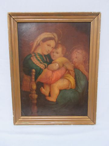 Null D'après RAPHAEL "La Vierge à la chaise" reproduction sur panneau. 48 x 35 c&hellip;
