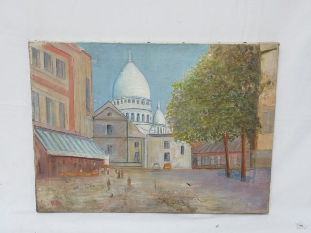 Null Ecole moderne "Vue de Montmartre" huisle sur toile; 33 x 46 cm (taches, deu&hellip;
