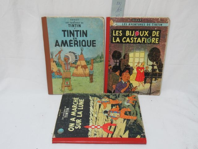 Null Lot de 3 albums Tintin : "En Amérique" (1958), "Les Bijoux de la Castafiore&hellip;